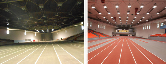 Спортна зала Фестивална днес Асикс Арена с покривни апарати Hoval TopVent за отопление, охлаждане и вентилация